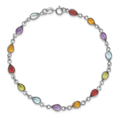 Sterling Silver Rhodium Plated Rainbow Gemstone Bracelet