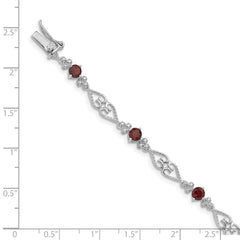 Sterling Silver Rhodium-plated Diamond Garnet Bracelet