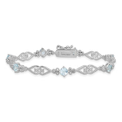 Sterling Silver Rhodium-plated Diamond Aquamarine Bracelet
