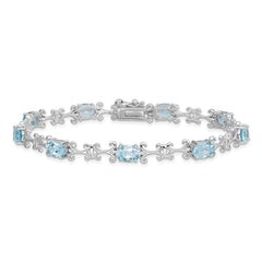 Sterling Silver Rhodium-plated Blue Topaz Oval Bracelet