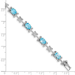 Sterling Silver Rhodium-plated Blue Topaz Oval Bracelet