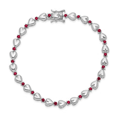 Sterling Silver Rhodium-plated & Ruby Heart Bracelet