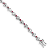 Sterling Silver Rhodium-plated & Ruby Heart Bracelet