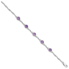 Sterling Silver Rhodium-plated Amethyst & Diamond Tennis Bracelet