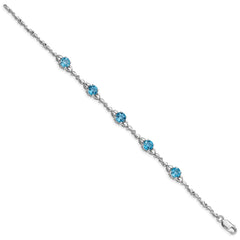 Sterling Silver Rhodium-plated Lt. Swiss Blue Topaz & Diamond Bracelet