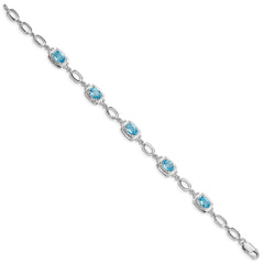 Sterling Silver Rhodium-plated Light Swiss Blue Topaz Link Bracelet