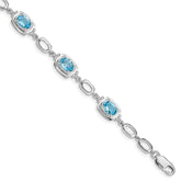 Sterling Silver Rhodium-plated Light Swiss Blue Topaz Link Bracelet