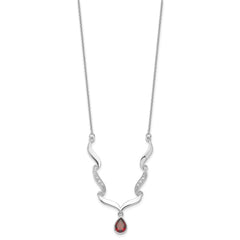Sterling Silver Rhodium-plated w/Garnet & White Topaz w/2in. ext. Necklace