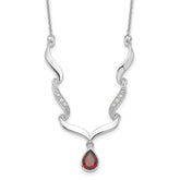 Sterling Silver Rhodium-plated w/Garnet & White Topaz w/2in. ext. Necklace