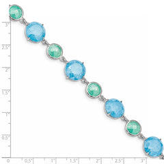Sterling Silver Rhod-pltd Green/Blue Ice CZ 7.25 in w/1in ext Bracelet