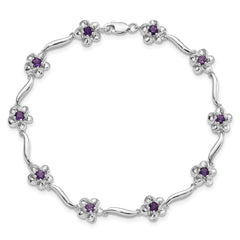 Sterling Silver Rhodium-plated Floral Amethyst Bracelet