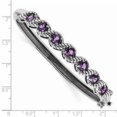 Sterling Silver Rhodium-plated Amethyst Hinged Bangle - 2