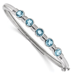 Sterling Silver Rhodium-plated Light Swiss Blue Topaz Hinged Bangle - 2