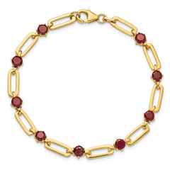 Sterling Silver Gold-tone 5mm 4.05GA Garnet Paperclip Chain Bracelet