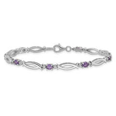 Sterling Silver Rhodium-plated Amethyst and Diamond 7.25in Bracelet
