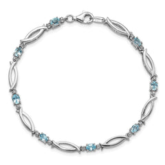 SS Rhodium-plated Light Swiss Blue Topaz and Diamond Bracelet
