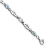 SS Rhodium-plated Light Swiss Blue Topaz and Diamond Bracelet