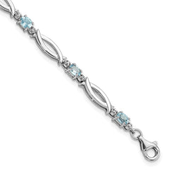 SS Rhodium-plated Light Swiss Blue Topaz and Diamond Bracelet