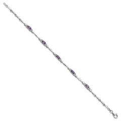 SS Rhodium-plated Amethyst and Diamond Heart 7.5in Bracelet