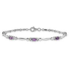 SS Rhodium-plated Amethyst and Diamond Heart 7.5in Bracelet