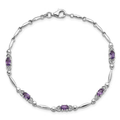 SS Rhodium-plated Amethyst and Diamond Heart 7.5in Bracelet