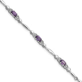 SS Rhodium-plated Amethyst and Diamond Heart 7.5in Bracelet