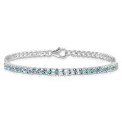 SS Rhodium-plated 3mm 3.21BT Blue Topaz Curb Chain Bracelet