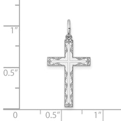 Sterling Silver Rhodium-plated Laser Designed Cross Pendant - 50