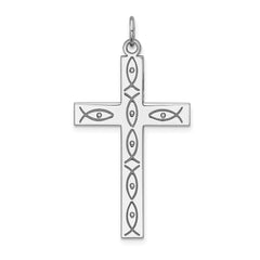 Sterling Silver Rhodium-plated Laser Designed Cross Pendant - 45