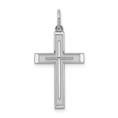 Sterling Silver Rhodium-plated Laser Designed Cross Pendant - 14