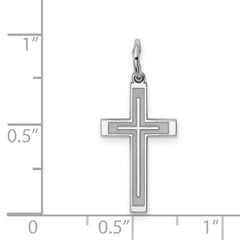 Sterling Silver Rhodium-plated Laser Designed Cross Charm - 15