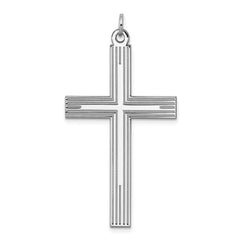 Sterling Silver Rhodium-plated Laser Designed Cross Pendant - 2