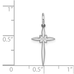 Sterling Silver Rhodium-plated Laser Designed Cross Charm - 8