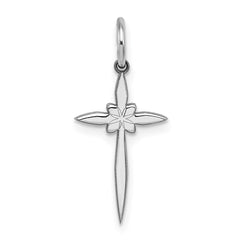 Sterling Silver Rhodium-plated Laser Designed Cross Charm - 8