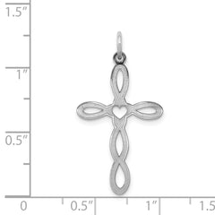 Sterling Silver Rhodium-plated Laser Designed Cross Pendant - 16