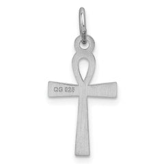 Sterling Silver Rhodium-plated Laser Designed Cross Charm - 10