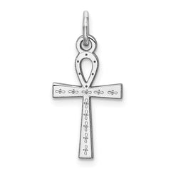 Sterling Silver Rhodium-plated Laser Designed Cross Charm - 10