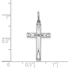 Sterling Silver Rhodium-plated Laser Designed Cross Pendant - 49