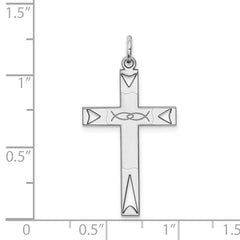 Sterling Silver Rhodium-plated Laser Designed Cross Pendant - 21