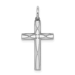 Sterling Silver Rhodium-plated Laser Designed Cross Pendant - 22