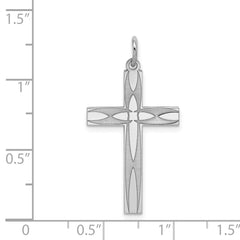 Sterling Silver Rhodium-plated Laser Designed Cross Pendant - 23
