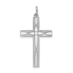 Sterling Silver Rhodium-plated Laser Designed Cross Pendant - 23