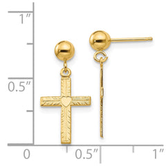 14k Polished & Satin Cross Dangle Earrings
