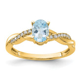 14K Oval Aquamarine and Diamond Ring