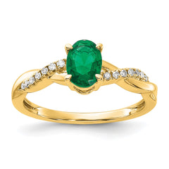 14K Oval Created Emerald and Diamond Ring