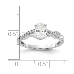 14K White Gold Oval White Topaz and Diamond Ring