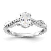 14K White Gold Oval White Topaz and Diamond Ring