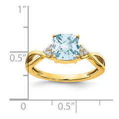 14k Checkerboard Aquamarine and Diamond Ring