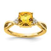 14k Checkerboard Citrine and Diamond Ring