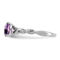 Sterling Silver Rhodium-plated Amethyst and Diamond Ring - 2